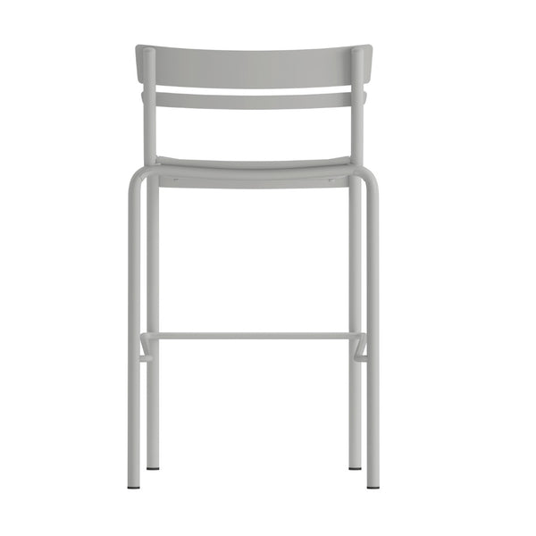 English Elm Nash Commercial Grade Metal Indoor-Outdoor Bar Stool with Slatted Design for Ultimate Comfort Silver XU-CH-10318-B-SIL-GG
