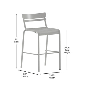 English Elm Nash Commercial Grade Metal Indoor-Outdoor Bar Stool with Slatted Design for Ultimate Comfort Silver XU-CH-10318-B-SIL-GG