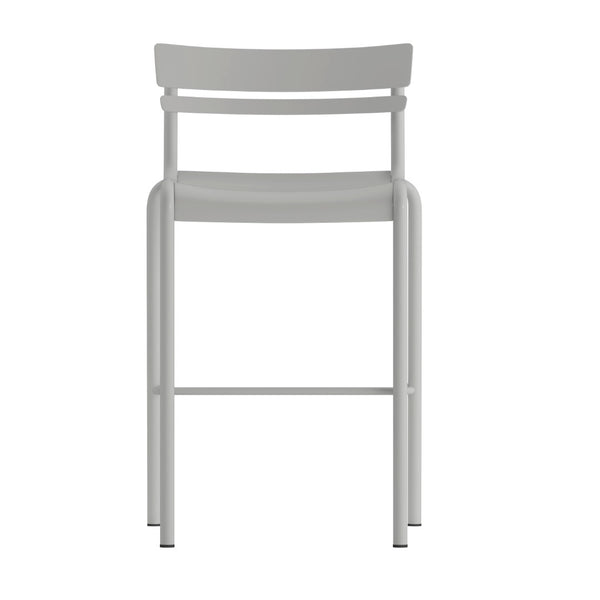 English Elm Nash Commercial Grade Metal Indoor-Outdoor Bar Stool with Slatted Design for Ultimate Comfort Silver XU-CH-10318-B-SIL-GG
