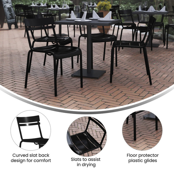 English Elm Nash Commercial Grade Steel Stack Chair - Durable Armless Design for Indoor and Outdoor Seating Black XU-CH-10318-BK-GG