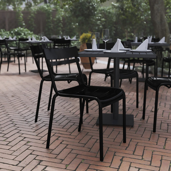 English Elm Nash Commercial Grade Steel Stack Chair - Durable Armless Design for Indoor and Outdoor Seating Black XU-CH-10318-BK-GG