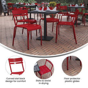 English Elm Nash Commercial Grade Steel Stack Chair - Durable Armless Design for Indoor and Outdoor Seating Red XU-CH-10318-RED-GG