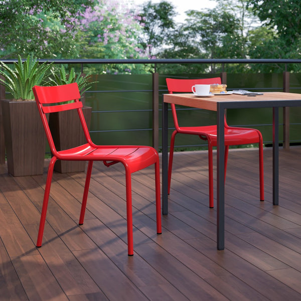 English Elm Nash Commercial Grade Steel Stack Chair - Durable Armless Design for Indoor and Outdoor Seating Red XU-CH-10318-RED-GG