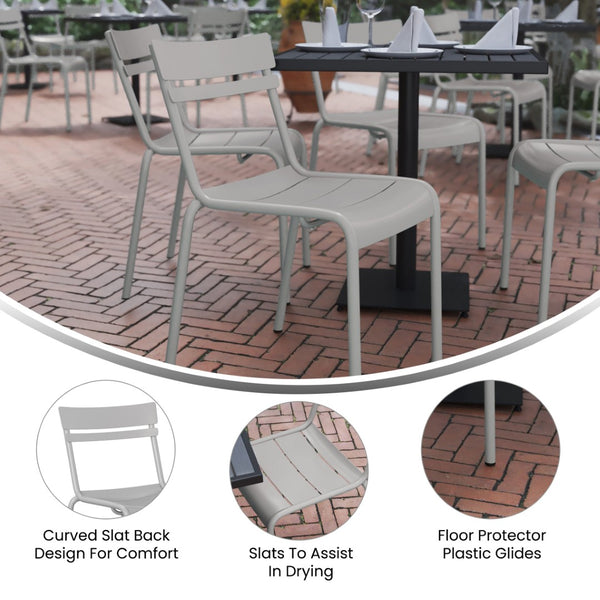 English Elm Nash Commercial Grade Steel Stack Chair - Durable Armless Design for Indoor and Outdoor Seating Silver XU-CH-10318-SIL-GG