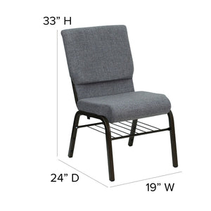 English Elm HERCULES Series 18.5''W Church Chair – Comfortable, Durable Seating with Book Rack & Steel Frame Gray Fabric/Gold Vein Frame XU-CH-60096-BEIJING-GY-BAS-GG
