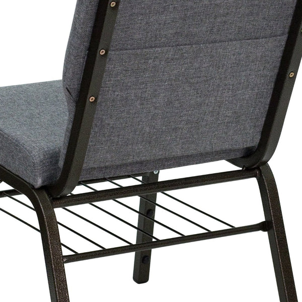English Elm HERCULES Series 18.5''W Church Chair – Comfortable, Durable Seating with Book Rack & Steel Frame Gray Fabric/Gold Vein Frame XU-CH-60096-BEIJING-GY-BAS-GG