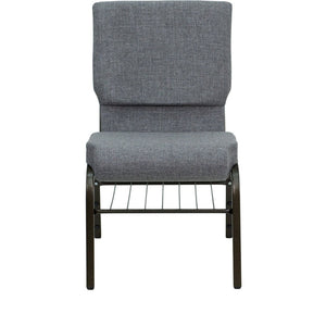 English Elm HERCULES Series 18.5''W Church Chair – Comfortable, Durable Seating with Book Rack & Steel Frame Gray Fabric/Gold Vein Frame XU-CH-60096-BEIJING-GY-BAS-GG