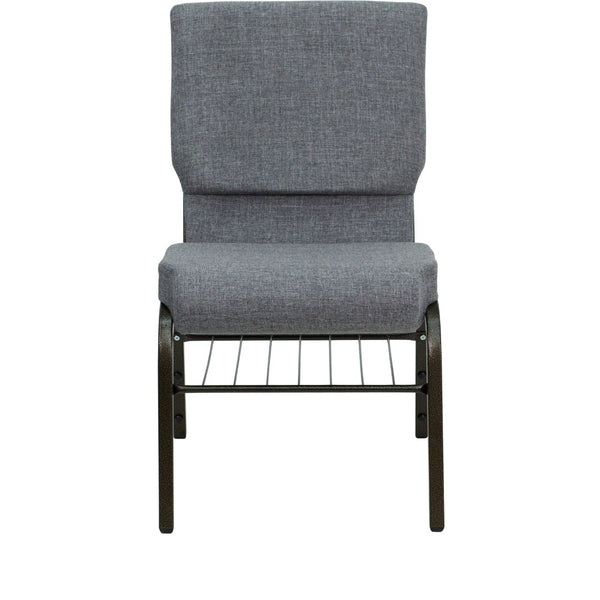 English Elm HERCULES Series 18.5''W Church Chair – Comfortable, Durable Seating with Book Rack & Steel Frame Gray Fabric/Gold Vein Frame XU-CH-60096-BEIJING-GY-BAS-GG