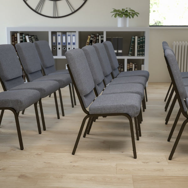 English Elm HERCULES Stacking Church Chair - Ergonomic Comfort, Heavy-Duty Frame, Space-Saving Design for Events Gray Fabric/Gold Vein Frame XU-CH-60096-BEIJING-GY-GG