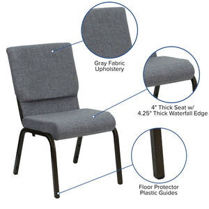 English Elm HERCULES Stacking Church Chair - Ergonomic Comfort, Heavy-Duty Frame, Space-Saving Design for Events Gray Fabric/Gold Vein Frame XU-CH-60096-BEIJING-GY-GG