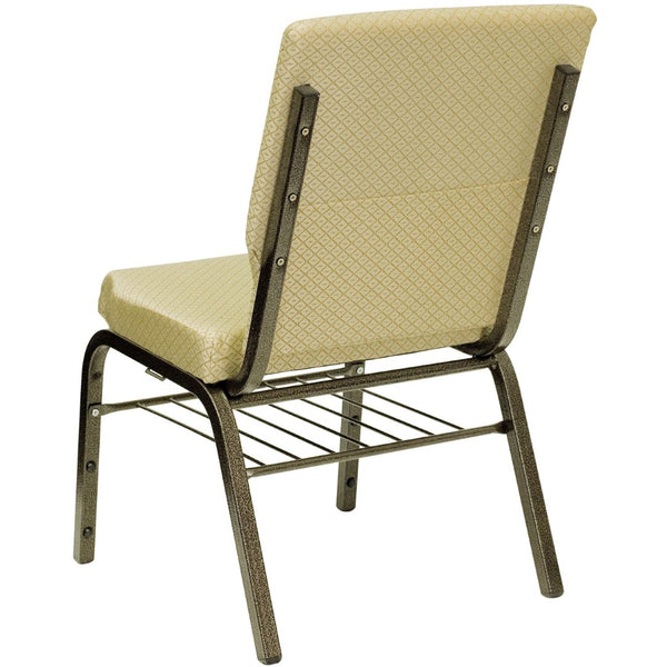 English Elm HERCULES Series 18.5''W Church Chair – Comfortable, Durable Seating with Book Rack & Steel Frame Beige Patterned Fabric/Gold Vein Frame XU-CH-60096-BGE-BAS-GG