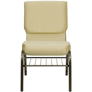 English Elm HERCULES Series 18.5''W Church Chair – Comfortable, Durable Seating with Book Rack & Steel Frame Beige Patterned Fabric/Gold Vein Frame XU-CH-60096-BGE-BAS-GG