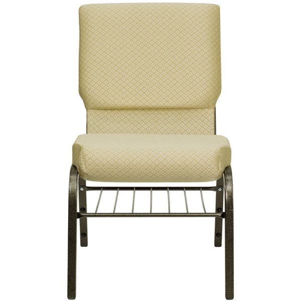 English Elm HERCULES Series 18.5''W Church Chair – Comfortable, Durable Seating with Book Rack & Steel Frame Beige Patterned Fabric/Gold Vein Frame XU-CH-60096-BGE-BAS-GG