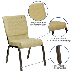English Elm HERCULES Stacking Church Chair - Ergonomic Comfort, Heavy-Duty Frame, Space-Saving Design for Events Beige Patterned Fabric/Gold Vein Frame XU-CH-60096-BGE-GG