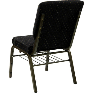English Elm HERCULES Series 18.5''W Church Chair – Comfortable, Durable Seating with Book Rack & Steel Frame Black Dot Patterned Fabric/Gold Vein Frame XU-CH-60096-BK-BAS-GG