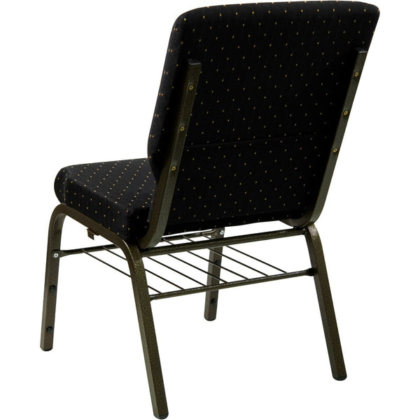 English Elm HERCULES Series 18.5''W Church Chair – Comfortable, Durable Seating with Book Rack & Steel Frame Black Dot Patterned Fabric/Gold Vein Frame XU-CH-60096-BK-BAS-GG