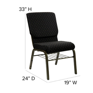 English Elm HERCULES Series 18.5''W Church Chair – Comfortable, Durable Seating with Book Rack & Steel Frame Black Dot Patterned Fabric/Gold Vein Frame XU-CH-60096-BK-BAS-GG