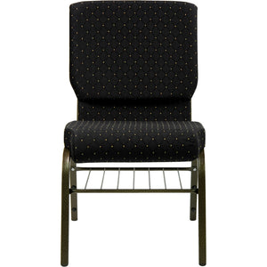 English Elm HERCULES Series 18.5''W Church Chair – Comfortable, Durable Seating with Book Rack & Steel Frame Black Dot Patterned Fabric/Gold Vein Frame XU-CH-60096-BK-BAS-GG