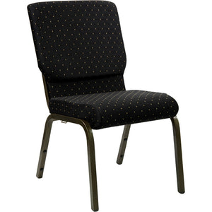 English Elm HERCULES Stacking Church Chair - Ergonomic Comfort, Heavy-Duty Frame, Space-Saving Design for Events Black Dot Patterned Fabric/Gold Vein Frame XU-CH-60096-BK-GG