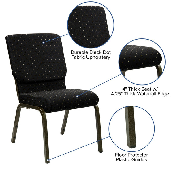 English Elm HERCULES Stacking Church Chair - Ergonomic Comfort, Heavy-Duty Frame, Space-Saving Design for Events Black Dot Patterned Fabric/Gold Vein Frame XU-CH-60096-BK-GG