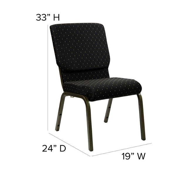 English Elm HERCULES Stacking Church Chair - Ergonomic Comfort, Heavy-Duty Frame, Space-Saving Design for Events Black Dot Patterned Fabric/Gold Vein Frame XU-CH-60096-BK-GG