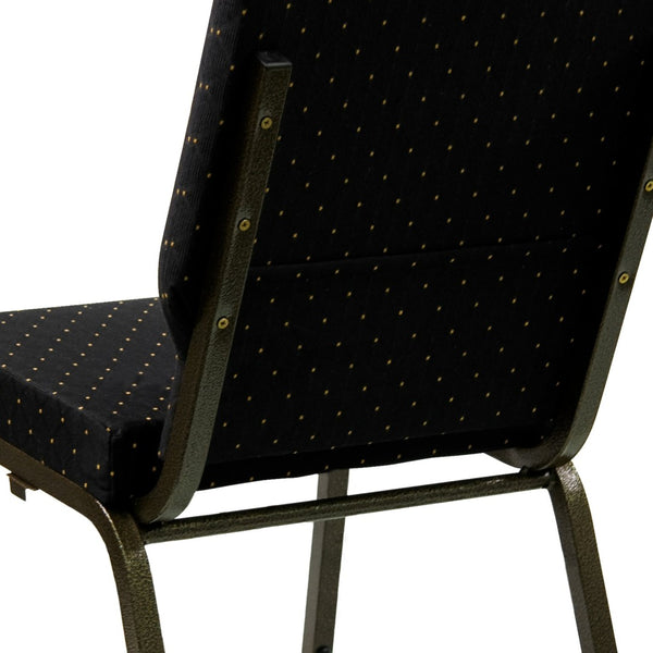 English Elm HERCULES Stacking Church Chair - Ergonomic Comfort, Heavy-Duty Frame, Space-Saving Design for Events Black Dot Patterned Fabric/Gold Vein Frame XU-CH-60096-BK-GG