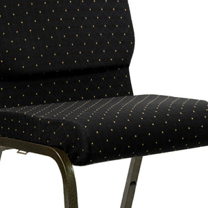 English Elm HERCULES Stacking Church Chair - Ergonomic Comfort, Heavy-Duty Frame, Space-Saving Design for Events Black Dot Patterned Fabric/Gold Vein Frame XU-CH-60096-BK-GG
