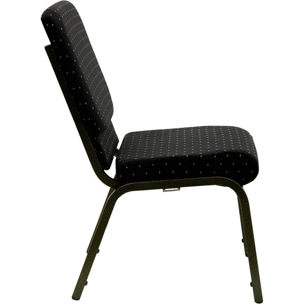 English Elm HERCULES Stacking Church Chair - Ergonomic Comfort, Heavy-Duty Frame, Space-Saving Design for Events Black Dot Patterned Fabric/Gold Vein Frame XU-CH-60096-BK-GG