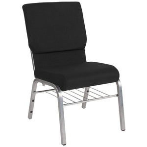English Elm HERCULES Series 18.5''W Church Chair – Comfortable, Durable Seating with Book Rack & Steel Frame Black Fabric/Silver Vein Frame XU-CH-60096-BK-SV-BAS-GG