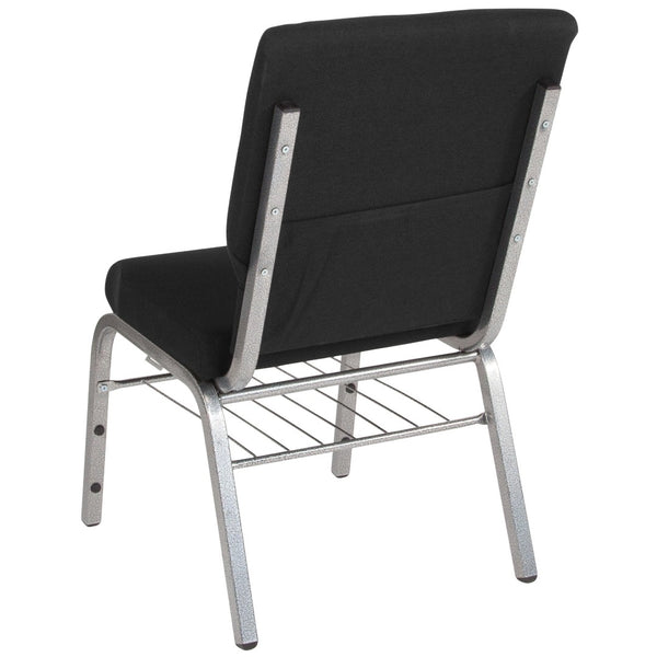 English Elm HERCULES Series 18.5''W Church Chair – Comfortable, Durable Seating with Book Rack & Steel Frame Black Fabric/Silver Vein Frame XU-CH-60096-BK-SV-BAS-GG