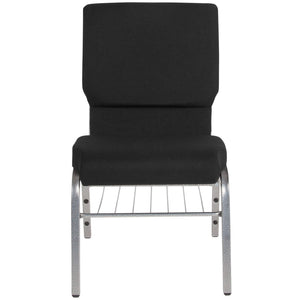 English Elm HERCULES Series 18.5''W Church Chair – Comfortable, Durable Seating with Book Rack & Steel Frame Black Fabric/Silver Vein Frame XU-CH-60096-BK-SV-BAS-GG