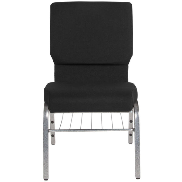 English Elm HERCULES Series 18.5''W Church Chair – Comfortable, Durable Seating with Book Rack & Steel Frame Black Fabric/Silver Vein Frame XU-CH-60096-BK-SV-BAS-GG