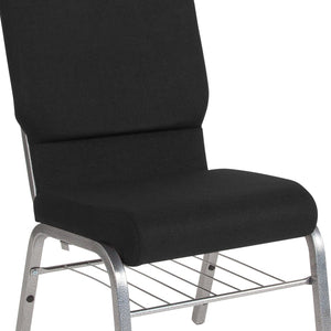 English Elm HERCULES Series 18.5''W Church Chair – Comfortable, Durable Seating with Book Rack & Steel Frame Black Fabric/Silver Vein Frame XU-CH-60096-BK-SV-BAS-GG