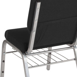English Elm HERCULES Series 18.5''W Church Chair – Comfortable, Durable Seating with Book Rack & Steel Frame Black Fabric/Silver Vein Frame XU-CH-60096-BK-SV-BAS-GG