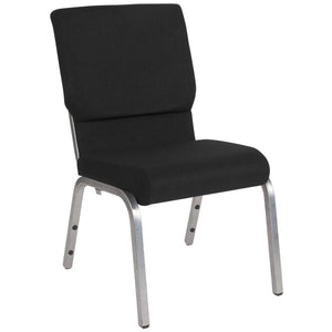 English Elm HERCULES Stacking Church Chair - Ergonomic Comfort, Heavy-Duty Frame, Space-Saving Design for Events Black Fabric/Silver Vein Frame XU-CH-60096-BK-SV-GG