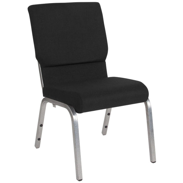 English Elm HERCULES Stacking Church Chair - Ergonomic Comfort, Heavy-Duty Frame, Space-Saving Design for Events Black Fabric/Silver Vein Frame XU-CH-60096-BK-SV-GG