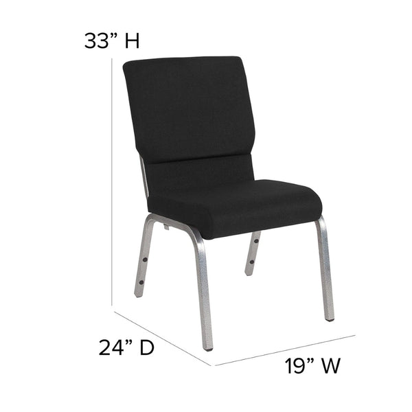 English Elm HERCULES Stacking Church Chair - Ergonomic Comfort, Heavy-Duty Frame, Space-Saving Design for Events Black Fabric/Silver Vein Frame XU-CH-60096-BK-SV-GG