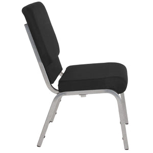English Elm HERCULES Stacking Church Chair - Ergonomic Comfort, Heavy-Duty Frame, Space-Saving Design for Events Black Fabric/Silver Vein Frame XU-CH-60096-BK-SV-GG