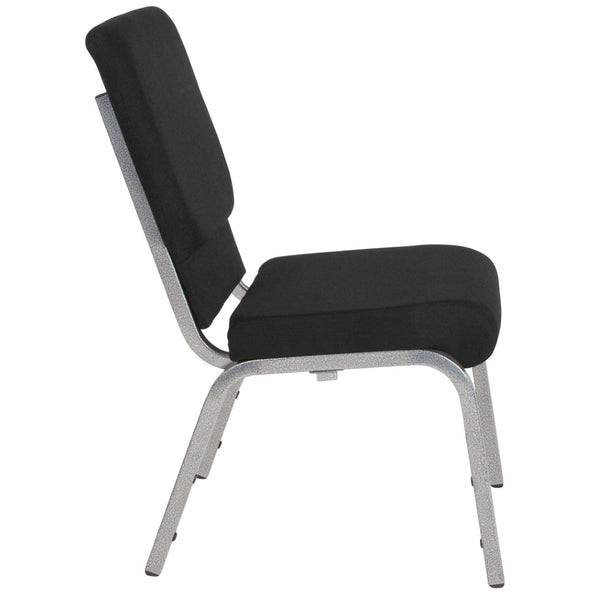 English Elm HERCULES Stacking Church Chair - Ergonomic Comfort, Heavy-Duty Frame, Space-Saving Design for Events Black Fabric/Silver Vein Frame XU-CH-60096-BK-SV-GG
