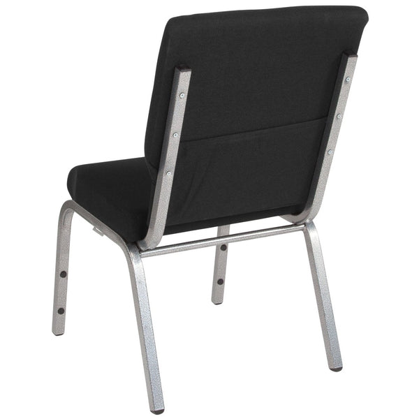 English Elm HERCULES Stacking Church Chair - Ergonomic Comfort, Heavy-Duty Frame, Space-Saving Design for Events Black Fabric/Silver Vein Frame XU-CH-60096-BK-SV-GG
