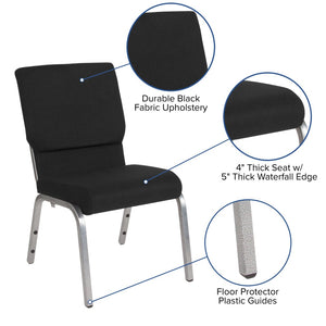 English Elm HERCULES Stacking Church Chair - Ergonomic Comfort, Heavy-Duty Frame, Space-Saving Design for Events Black Fabric/Silver Vein Frame XU-CH-60096-BK-SV-GG