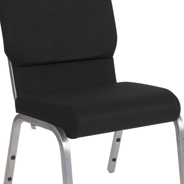 English Elm HERCULES Stacking Church Chair - Ergonomic Comfort, Heavy-Duty Frame, Space-Saving Design for Events Black Fabric/Silver Vein Frame XU-CH-60096-BK-SV-GG