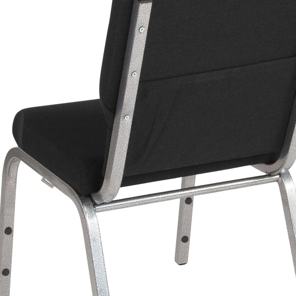 English Elm HERCULES Stacking Church Chair - Ergonomic Comfort, Heavy-Duty Frame, Space-Saving Design for Events Black Fabric/Silver Vein Frame XU-CH-60096-BK-SV-GG