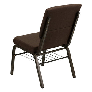 English Elm HERCULES Series 18.5''W Church Chair – Comfortable, Durable Seating with Book Rack & Steel Frame Brown Fabric/Gold Vein Frame XU-CH-60096-BN-BAS-GG