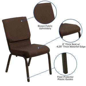 English Elm HERCULES Stacking Church Chair - Ergonomic Comfort, Heavy-Duty Frame, Space-Saving Design for Events Brown Fabric/Gold Vein Frame XU-CH-60096-BN-GG