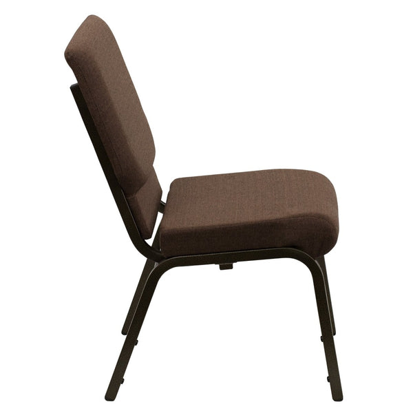 English Elm HERCULES Stacking Church Chair - Ergonomic Comfort, Heavy-Duty Frame, Space-Saving Design for Events Brown Fabric/Gold Vein Frame XU-CH-60096-BN-GG