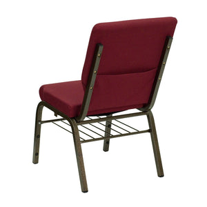 English Elm HERCULES Series 18.5''W Church Chair – Comfortable, Durable Seating with Book Rack & Steel Frame Burgundy Fabric/Gold Vein Frame XU-CH-60096-BY-BAS-GG