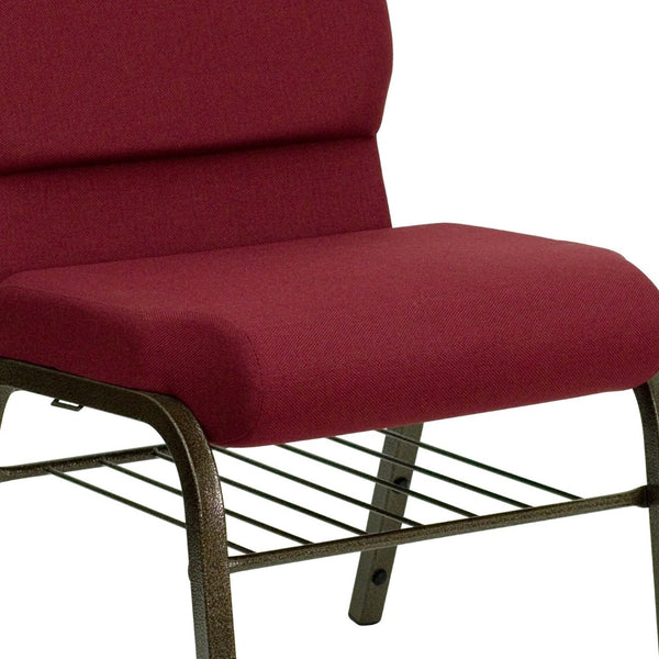 English Elm HERCULES Series 18.5''W Church Chair – Comfortable, Durable Seating with Book Rack & Steel Frame Burgundy Fabric/Gold Vein Frame XU-CH-60096-BY-BAS-GG
