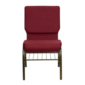 English Elm HERCULES Series 18.5''W Church Chair – Comfortable, Durable Seating with Book Rack & Steel Frame Burgundy Fabric/Gold Vein Frame XU-CH-60096-BY-BAS-GG