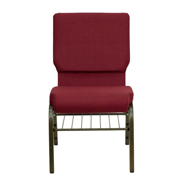 English Elm HERCULES Series 18.5''W Church Chair – Comfortable, Durable Seating with Book Rack & Steel Frame Burgundy Fabric/Gold Vein Frame XU-CH-60096-BY-BAS-GG